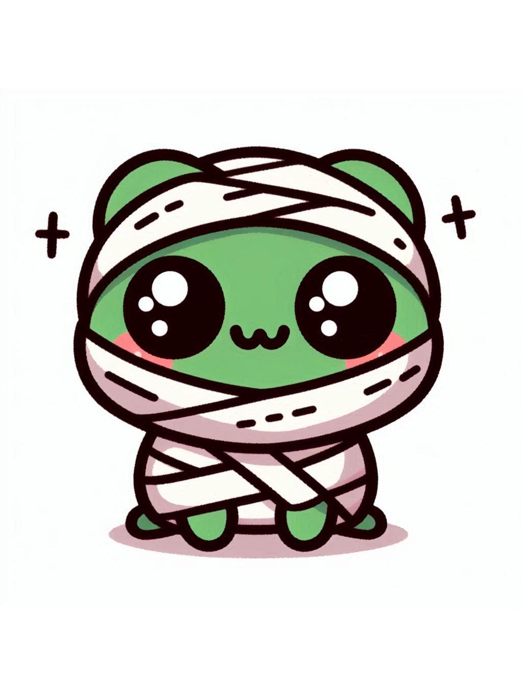 halloween frog drawing ideas, a cute frog mummified with cheerful eyes and small cross accents on the background